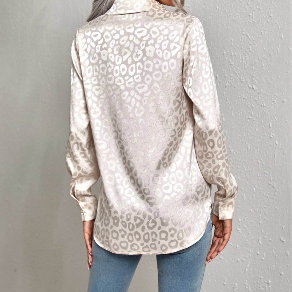 Leopard Jacquard Satin Shirt - Picture 4 of 9